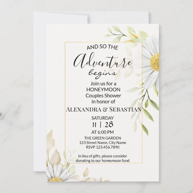 Greenery Chrysanthemum Honeymoon Shower Invitation (Front)