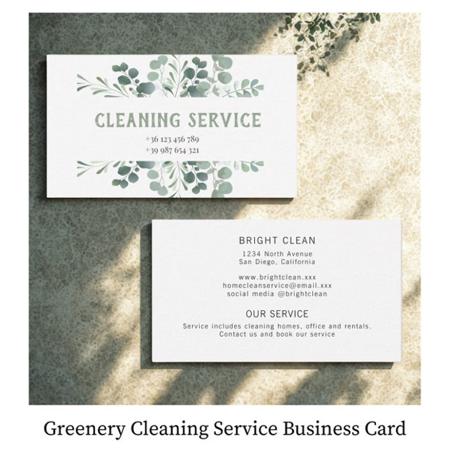 Greenery Cleaning Service Business Card (Creator Uploaded)