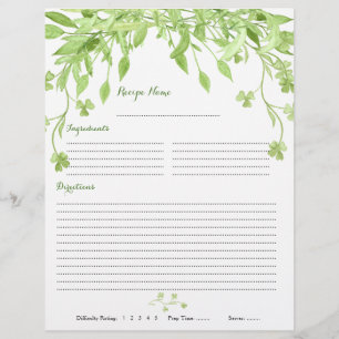 Greenery Clover Floral Binder Recipe Inserts Flyer