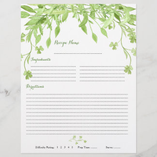 Greenery Clover Floral Binder Recipe Inserts Flyer