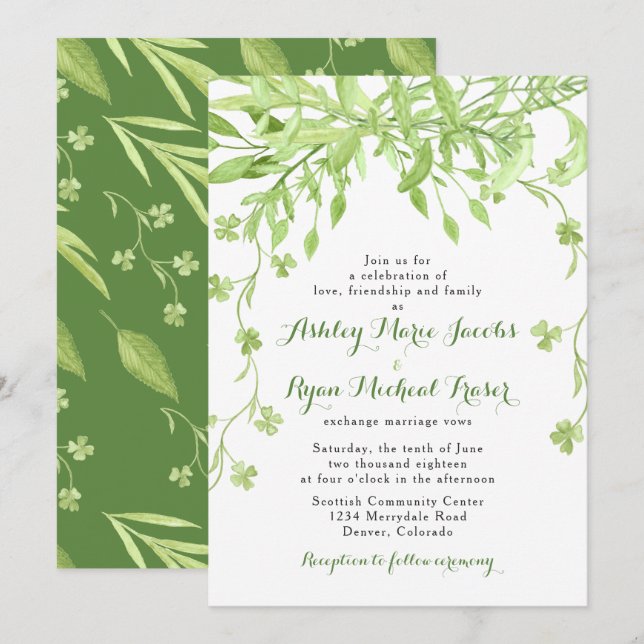 Greenery Clover Floral Wedding Invitation (Front/Back)
