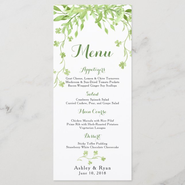 Greenery Clover Floral Wedding Menu (Front)