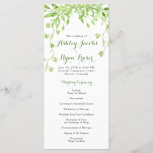 Greenery Clover Floral Wedding Program Programme