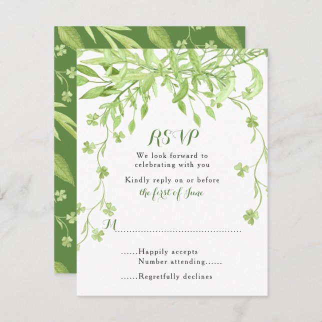 Greenery Clover Floral Wedding RSVP Card (Front/Back)