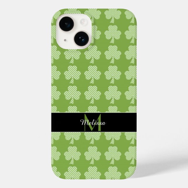 Greenery Clover Polka dots Patrick's Day Monogram Case-Mate iPhone Case (Back)