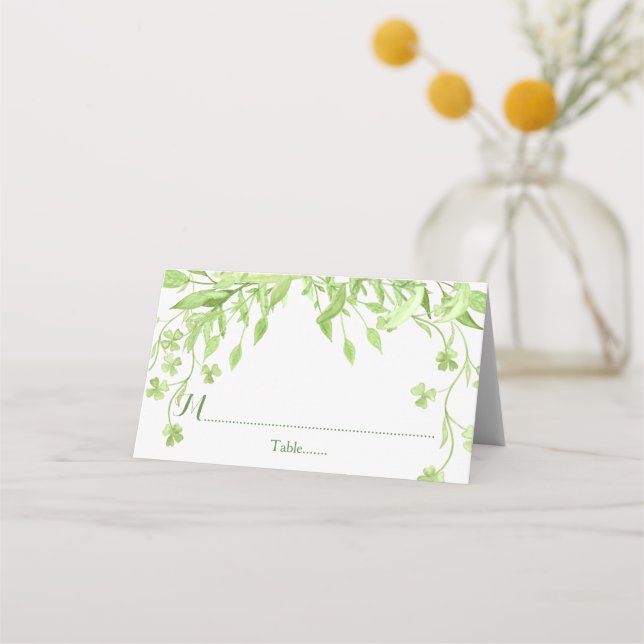 Greenery Clover Watercolor Floral Wedding Place Card (Front)