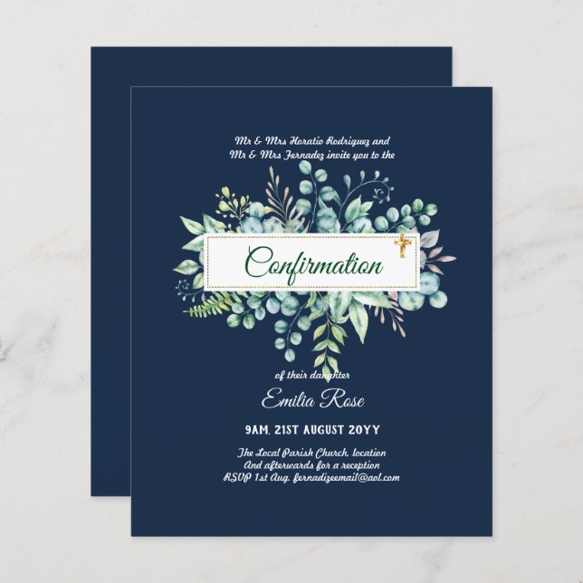 Greenery CONFIRMATION Invite Modern Double Sided (Front/Back)