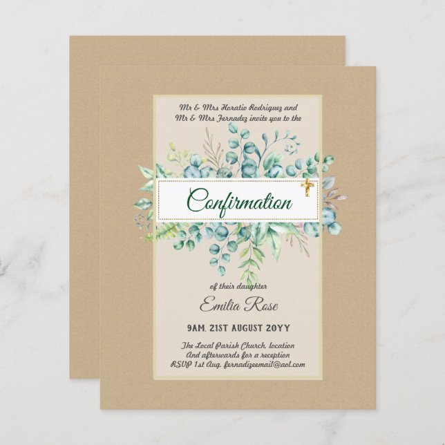 Greenery CONFIRMATION Invite Modern Double Sided (Front/Back)