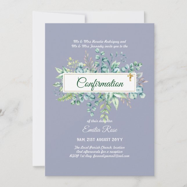Greenery CONFIRMATION Invite Modern Double Sided (Front)