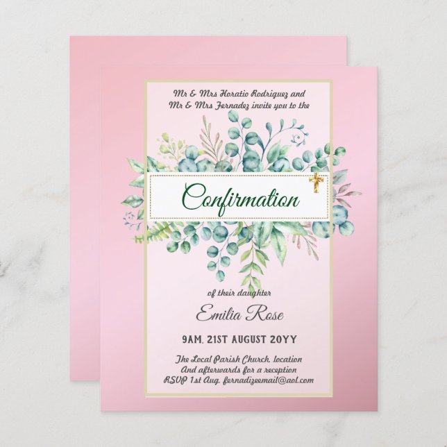 Greenery CONFIRMATION Invite Modern Double Sided (Front/Back)