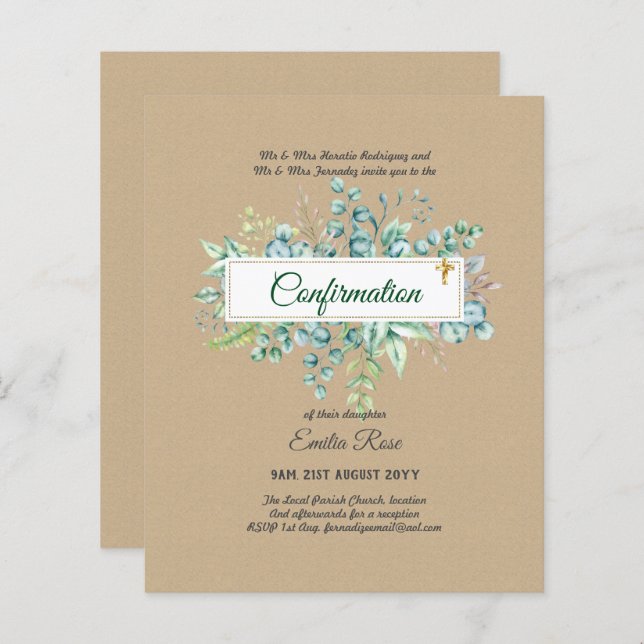 Greenery CONFIRMATION Invite Modern Double Sided (Front/Back)