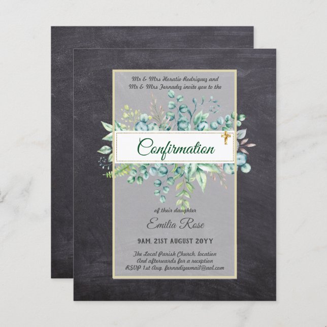 Greenery CONFIRMATION Invite Modern Double Sided (Front/Back)