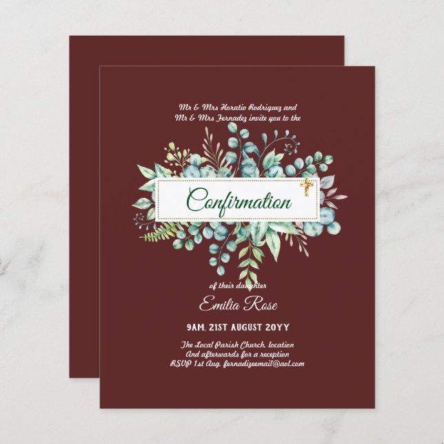 Greenery CONFIRMATION Invite Modern Double Sided (Front/Back)