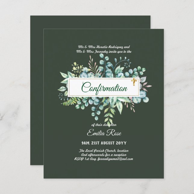 Greenery CONFIRMATION Invite Modern Double Sided (Front/Back)