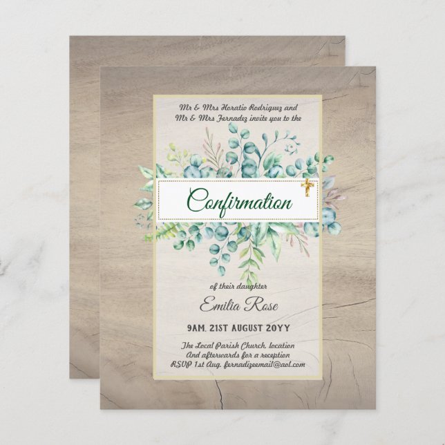 Greenery CONFIRMATION Invite Modern Double Sided (Front/Back)