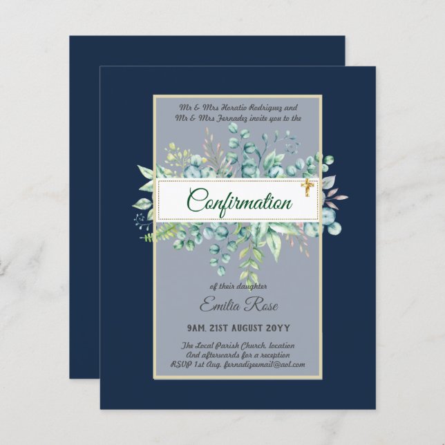 Greenery CONFIRMATION Invite Modern Double Sided (Front/Back)