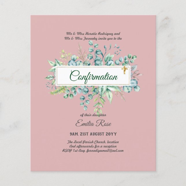 Greenery CONFIRMATION Invite Modern Double Sided Flyer (Front)