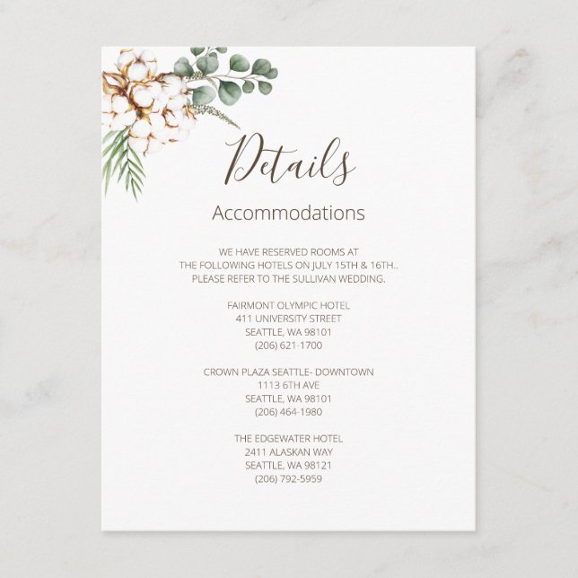 Greenery Cotton Boho Wedding Enclosure Card (Front)