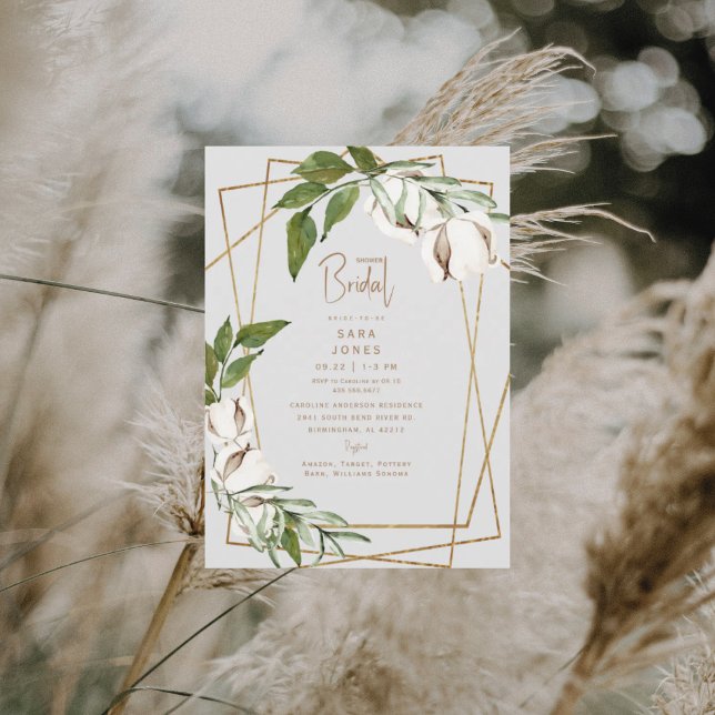 Greenery & Cotton Geometric Grey Bridal Shower  In Invitation (Creator Uploaded)