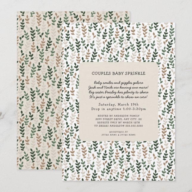 Greenery Couples Drop In Baby Sprinkle Invitation (Front/Back)