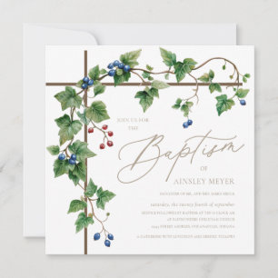 Greenery Covered Cross Gold Script Baptism Invitation
