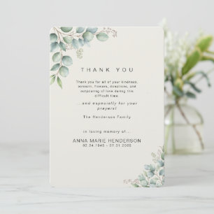 Greenery Cream Bereavement Funeral Thank You Card