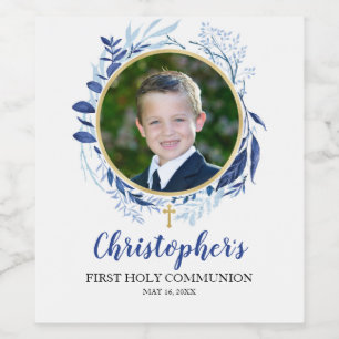 Greenery Cross Blue Wine Bottle Label