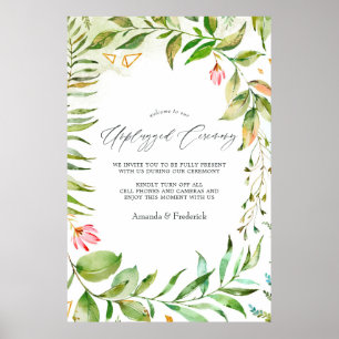 Greenery Crystal Wedding Unplugged Ceremony Poster