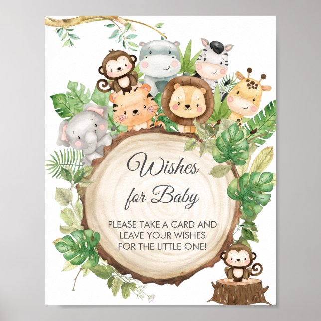 Greenery Cute Jungle Animals Wishes for Baby Sign (Front)