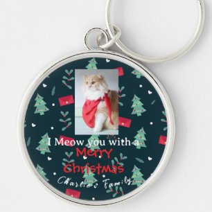 Greenery Cute Pet Christmas Family Monogram Key Ring