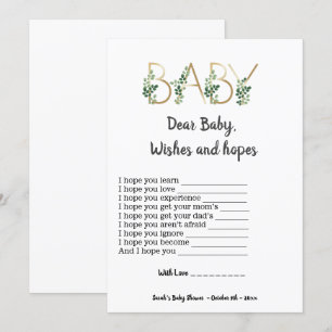 Greenery Dear Baby Hope Wishes Baby Shower Game  Invitation