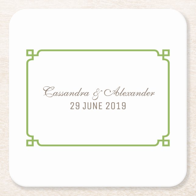 Greenery Deco Chic Wedding Square Paper Coaster (Front)