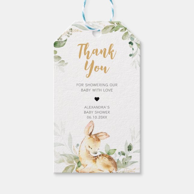 Greenery Deer Baby Shower Favour Tags (Front)