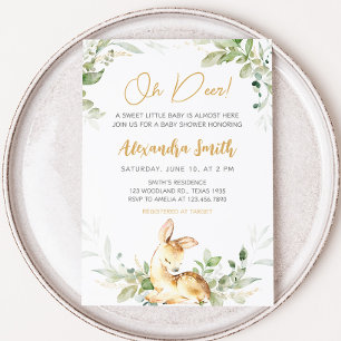 Greenery Deer Baby Shower Invitation