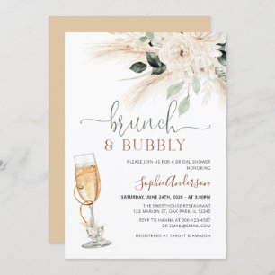 Greenery Desert Boho Pampas Grass Brunch & Bubbly Invitation