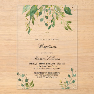 greenery design Baptism Acrylic Invitations
