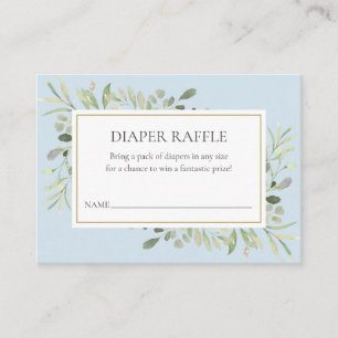 Greenery Diaper Raffle Blue Baby Boy Shower Enclosure Card