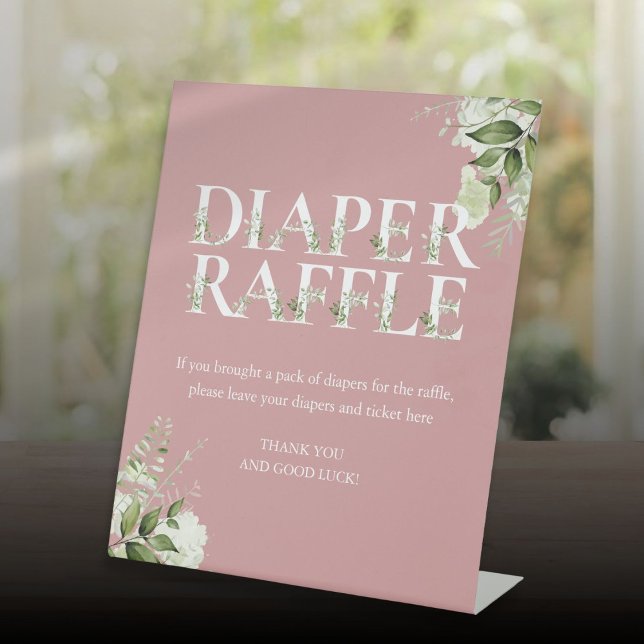 Greenery Diaper Raffle Dusty Rose Baby Shower Pedestal Sign (Greenery Diaper Raffle Dusty Rose Baby Shower Pedestal Sign)