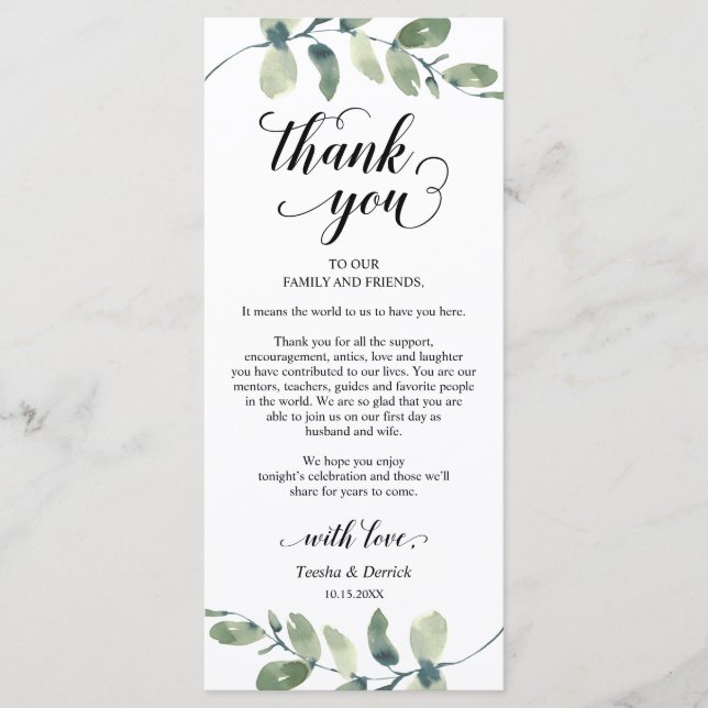Greenery, Dinner Place Setting Thank You Card (Front)