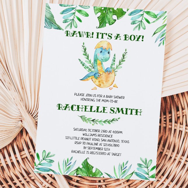 Greenery Dinosaur Baby Shower Invitation (Creator Uploaded)