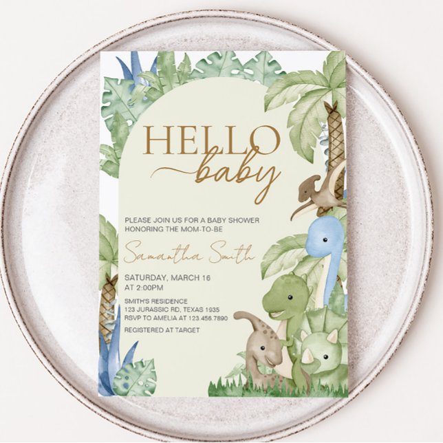 Greenery Dinosaur Baby Shower Invitation (Boho Dinosaur Baby Shower Invitation)