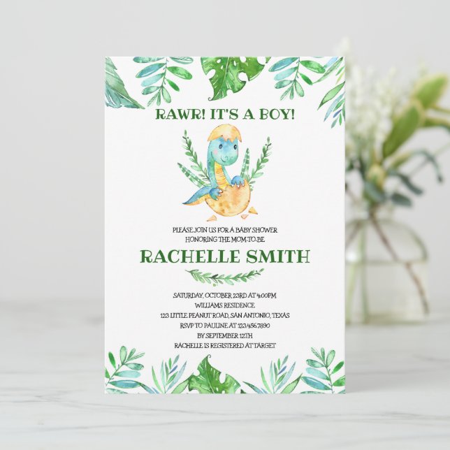 Greenery Dinosaur Baby Shower Invitation (Standing Front)