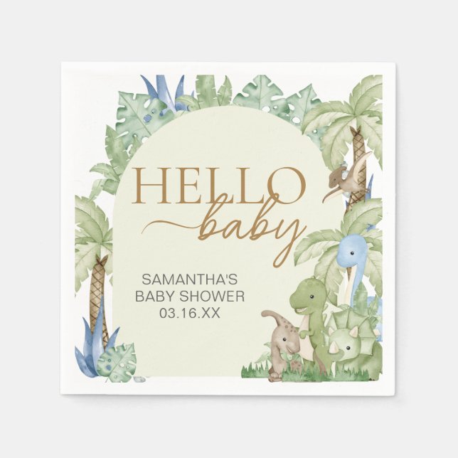 Greenery Dinosaur Baby Shower  Napkin (Front)