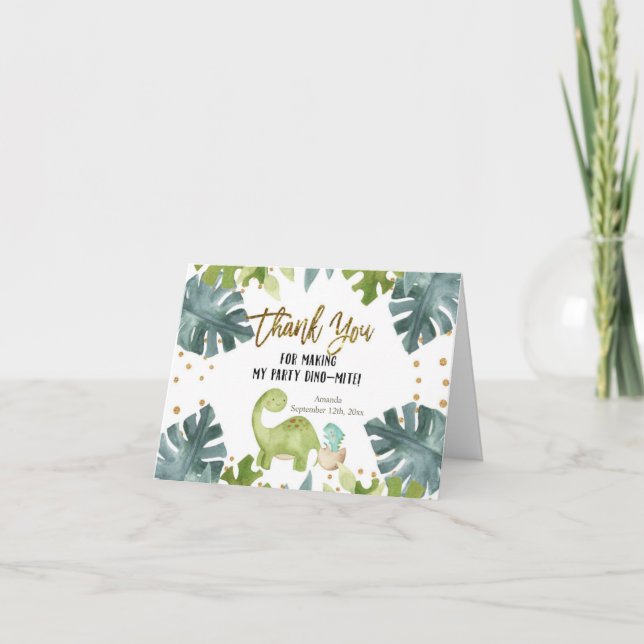 Greenery Dinosaur Folded Thank You card (Front)