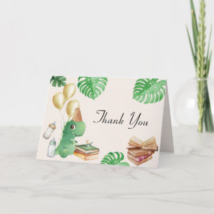 Greenery Dinosaur Storybook Balloon Baby Shower Thank You Card
