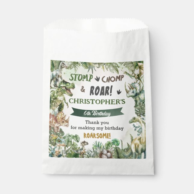 Greenery Dinosaurs Jurassic Boy Birthday Party  Favour Bags (Front)