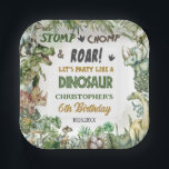 Greenery Dinosaurs Jurassic Boy Birthday Party  Paper Plate<br><div class="desc">Personalise these roar-some Dinosaur Birthday Party paper plates with your own wording and details easily and quickly, simply press the Edit Using Design Tools button to further re-arrange and format the style and placement of the text. Featuring watercolor tyrannosaurus, triceratops, brontosaurus, spinosaurus and Jurassic greenery. (c) The Happy Cat Studio...</div>
