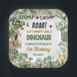 Greenery Dinosaurs Jurassic Boy Birthday Party  Paper Plate<br><div class="desc">Personalise these roar-some Dinosaur Birthday Party paper plates with your own wording and details easily and quickly, simply press the Edit Using Design Tools button to further re-arrange and format the style and placement of the text. Featuring watercolor tyrannosaurus, triceratops, brontosaurus, spinosaurus and Jurassic greenery. (c) The Happy Cat Studio...</div>