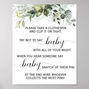Greenery Don't say Baby Clothespin Shower Game Poster