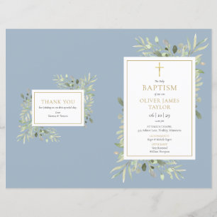 Greenery Dusty Blue Baptism Christening Program
